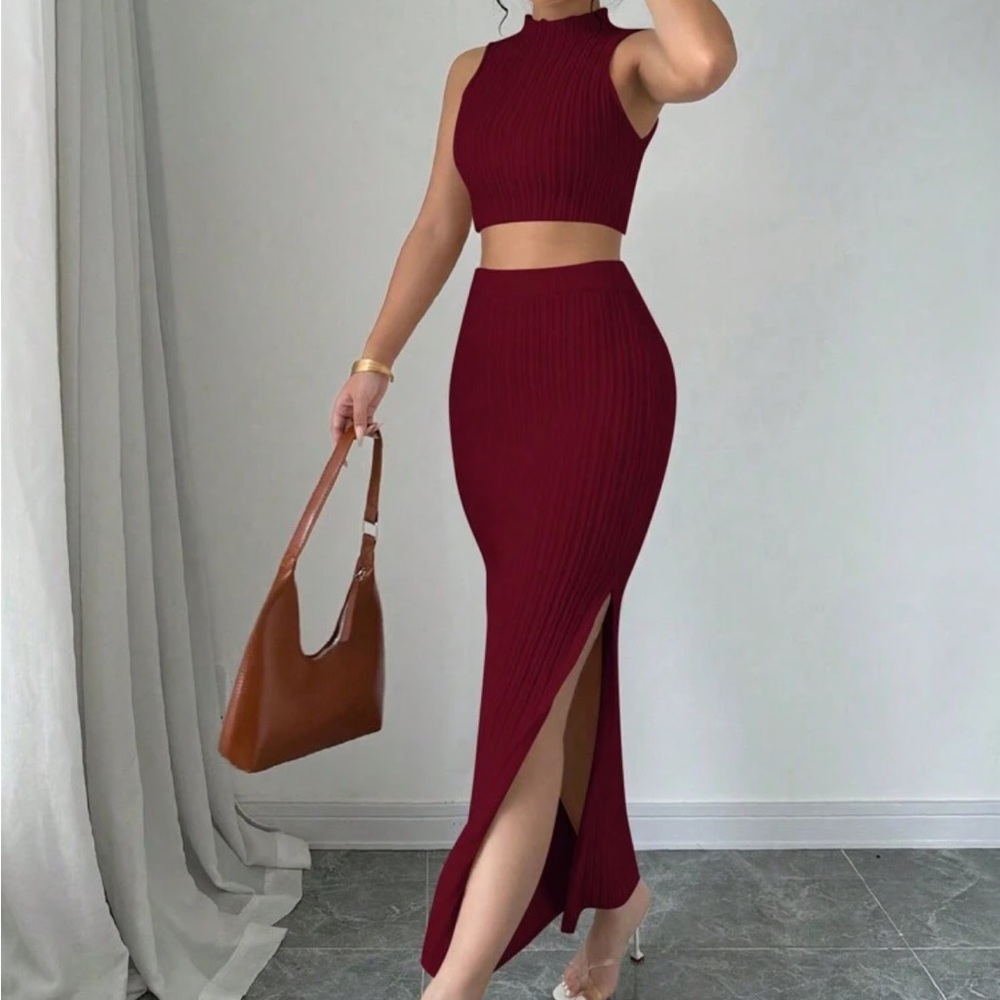 Women’s 2pcs/Set Solid Stand Collar Sleeveless To… - image 3